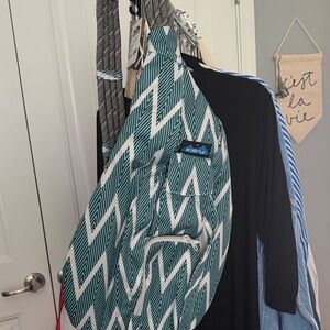 Kavu Teal and White Zigzag Sling Bag
